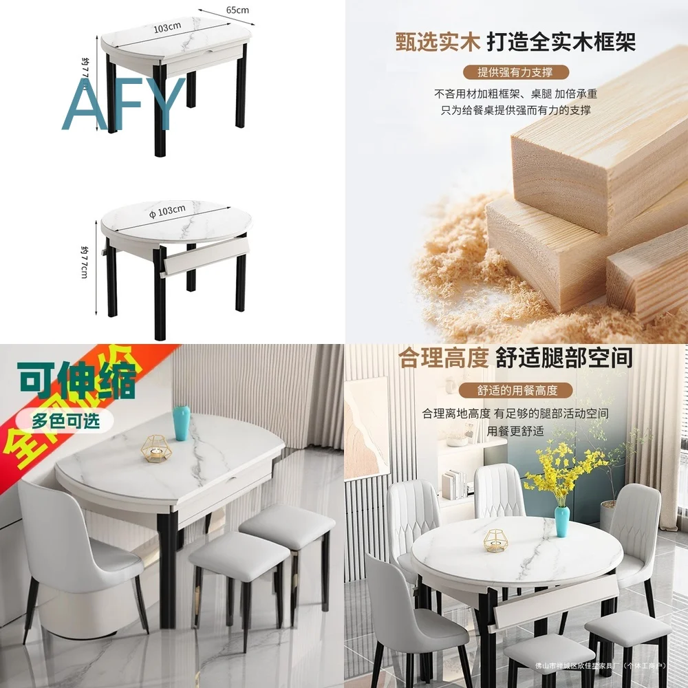 Tempered Glass Dining Table for Small Apartment Home Use Solid Wood Square Round Dual Purpose Folding Telescopic Extendable
