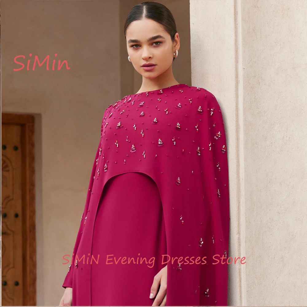 Simin Saudi Scoop Neckline Beaded Crepe Long-Sleeves Grace Prom dresses Ankle-Length Arab Evening Party dresses for women 2024