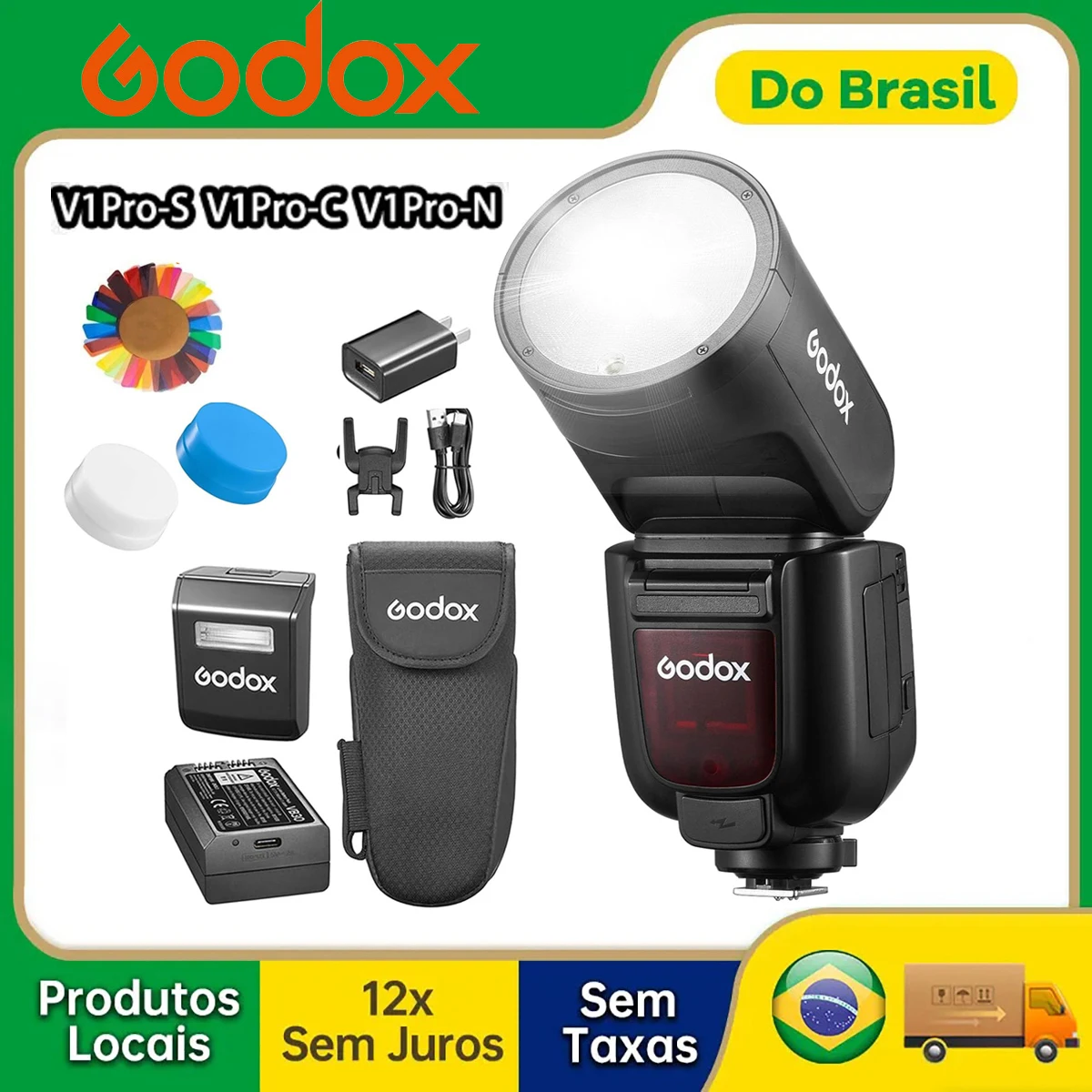 【Do Brasil】Godox V1 Pro V1Pro TTL Li-ion Round Head Camera Flash Wireless Transmission Speedlite Flash for Canon Nikon Sony Cams