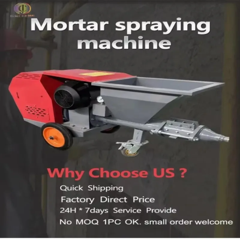 Portable Concrete Automatic Mortar Spray Machine With Engine 4kw Power 50L Hopper Screw Pump For Cement Plastering Plants