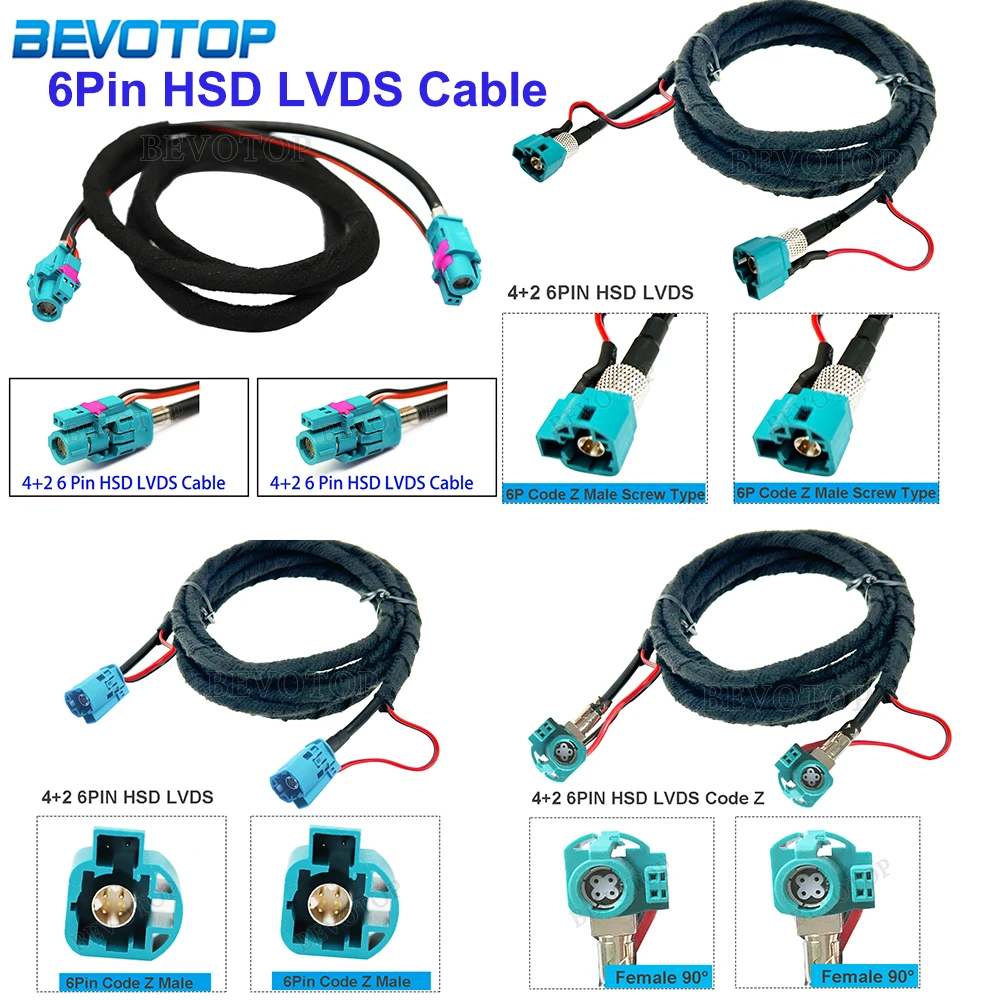 

4+2 Pin HSD Cable Z Type 6 Pin HSD Male 90 Degree to Female Jack High Speed DataTransmission Harness Wire LVDS Cable 0.1M-7M