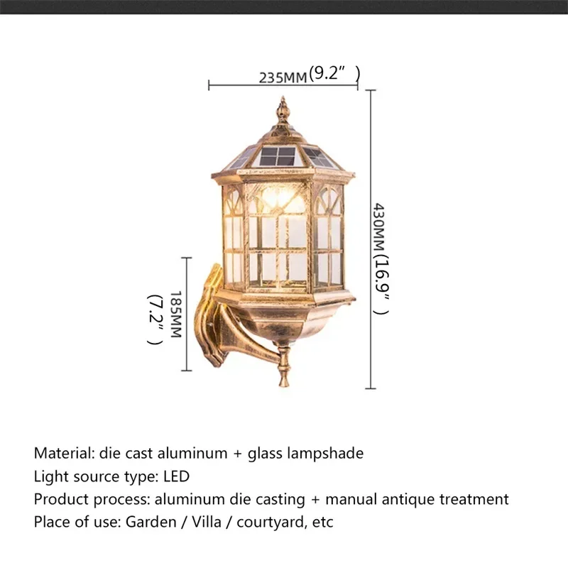 DORIAN Outdoor Solar Retro Wall Light LED Waterproof Classical Sconces Lamp for Home Porch Decoration