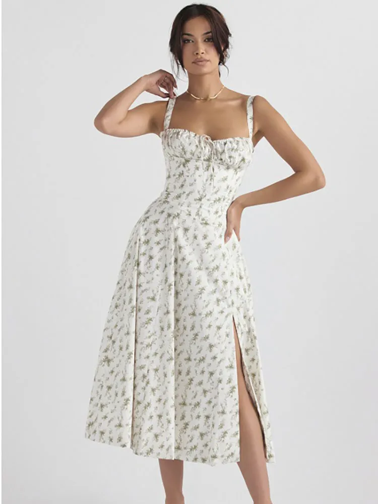 Sommer-Freizeit-Pendler-Temperament, einfarbig, modisches High-End-Blumen-Hosenträgerkleid