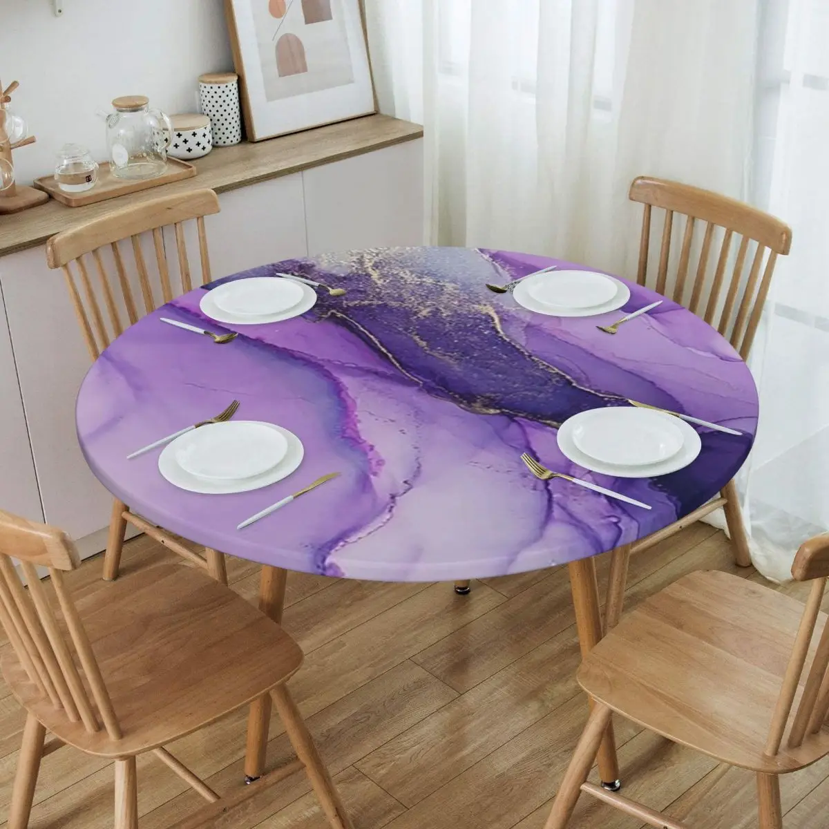 Original Regal Purple Alcohol Ink Abstract A Waterproof Round Tablecloth Oilproof Table Cloth Kitchen Events Dining Table Cover