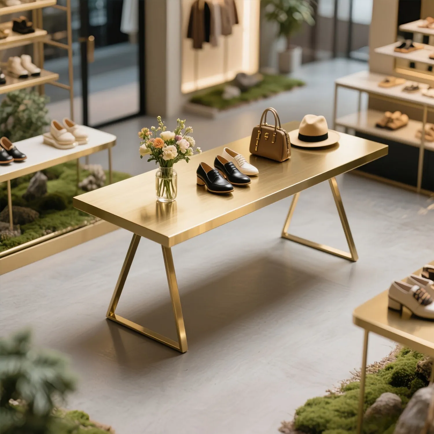 

XL Clothing Store Island Table Light Luxury Women's Clothing Store Middle gold Flowing Water Table Product Display Table