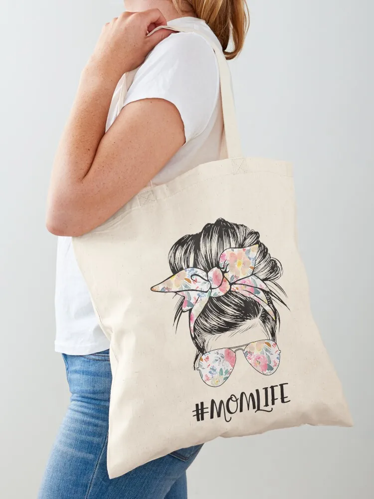 

Mom Life Messy Hair Bun Women Mothers Day Funny Tote Bag Eco bag shopping trolley bag Women bags