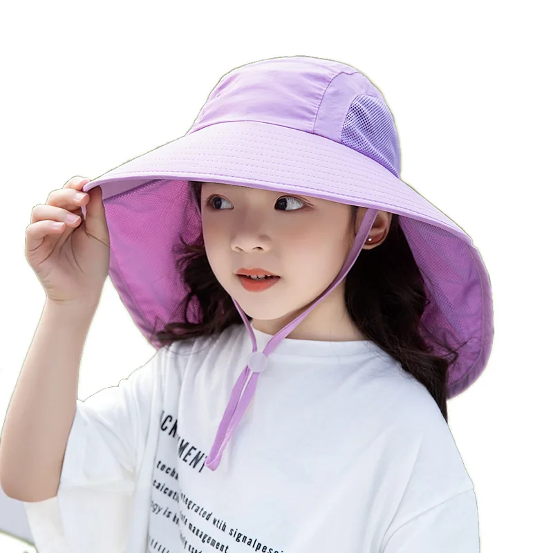 

Kids Girls Boys Sun Hat Wide Brim UPF50+ Bucket Caps with Neck FlapBeach Play Hats Age 1-7 Years (Model 1039