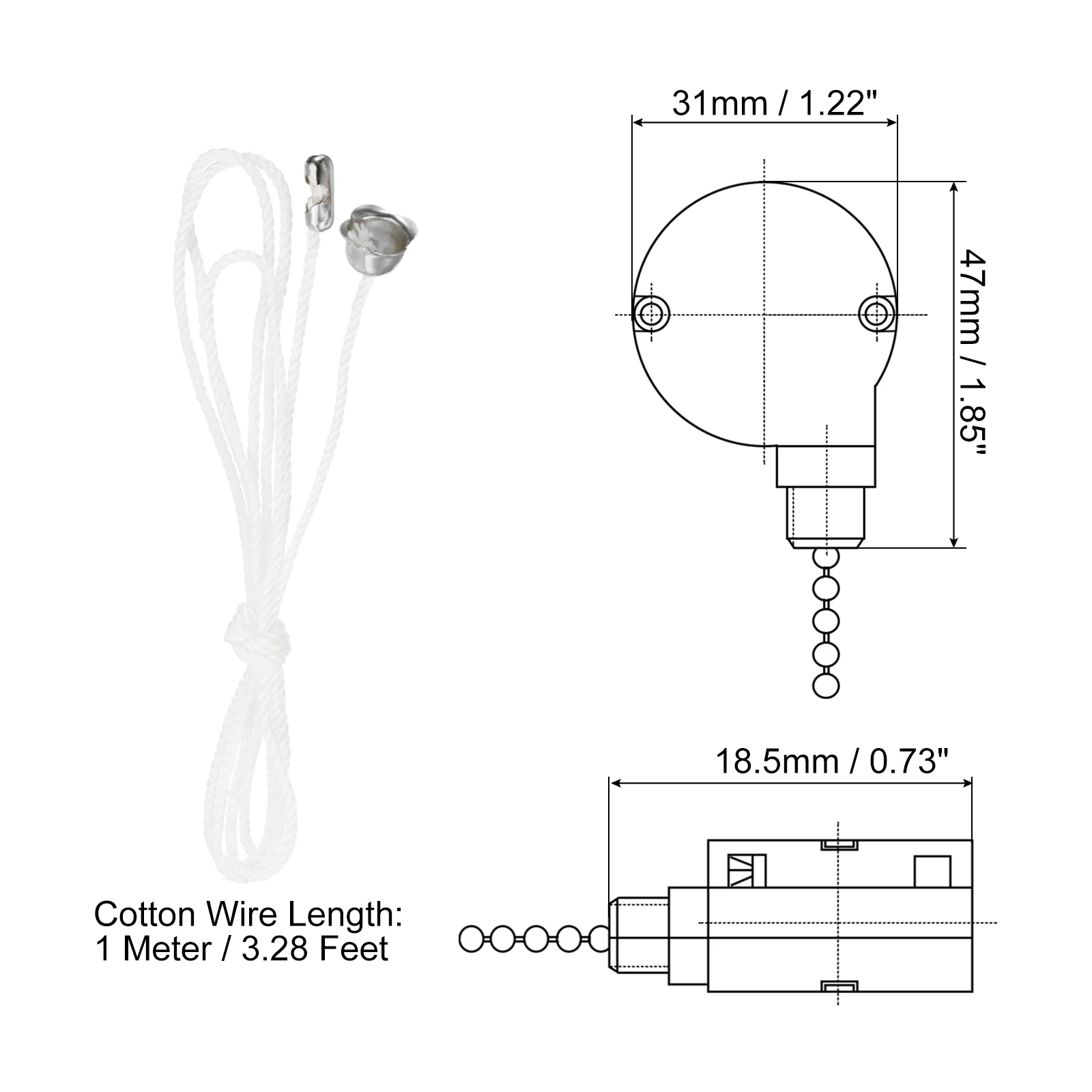 1Set Ceiling Fan Switch 3 Speed 4 Wire ZE-208S Pull Chain Switch Fan Light Switch Replacement Part with 4 Pre-Installed Wires
