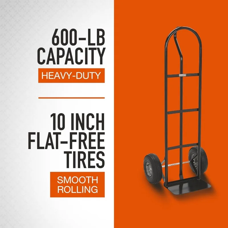 Ironton Steel Pneumatic Hand Truck Dolly - 600-Lb. Capacity, 10in. Tires, Powder-Coat Finish