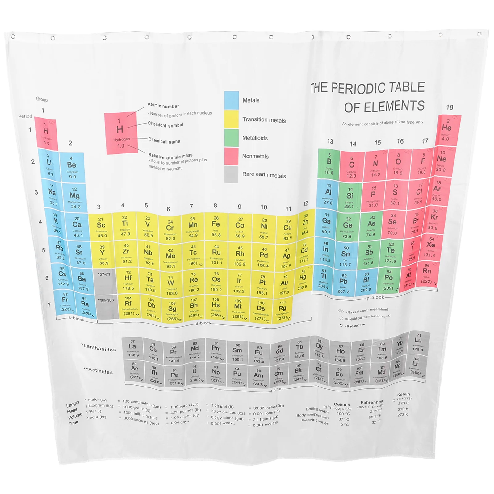 

Waterproof Shower Curtain 180x180cm Grey Polyester Bath Liner Periodic Bathroom Supply Classic Longevity Durability