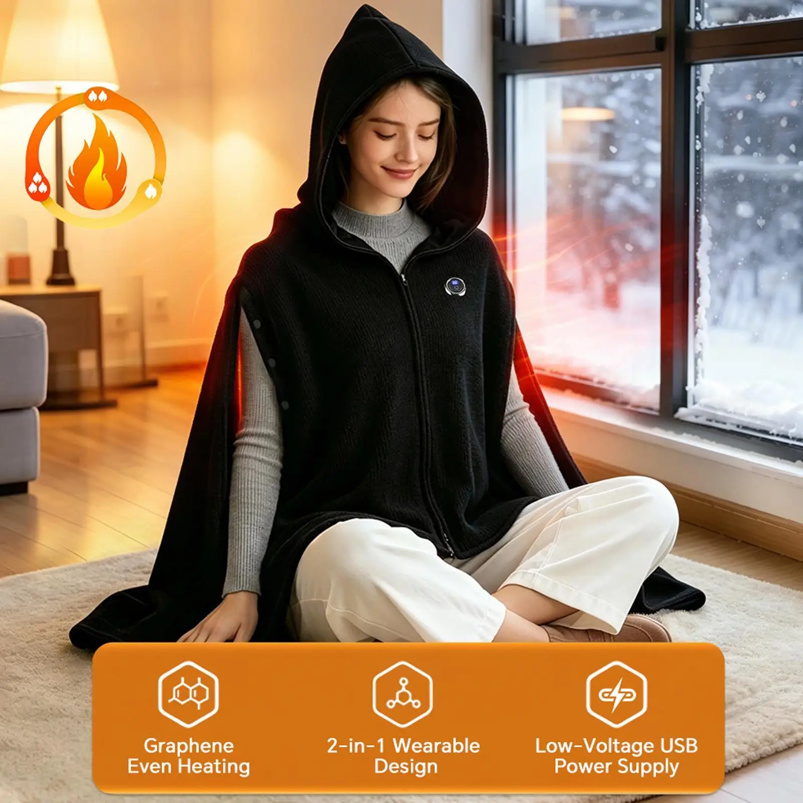 Wearable Electric Blanket 3 Heating Levels USB Heating Winter Warm Blanket Home Office Outdoor Heating Mattres Washable