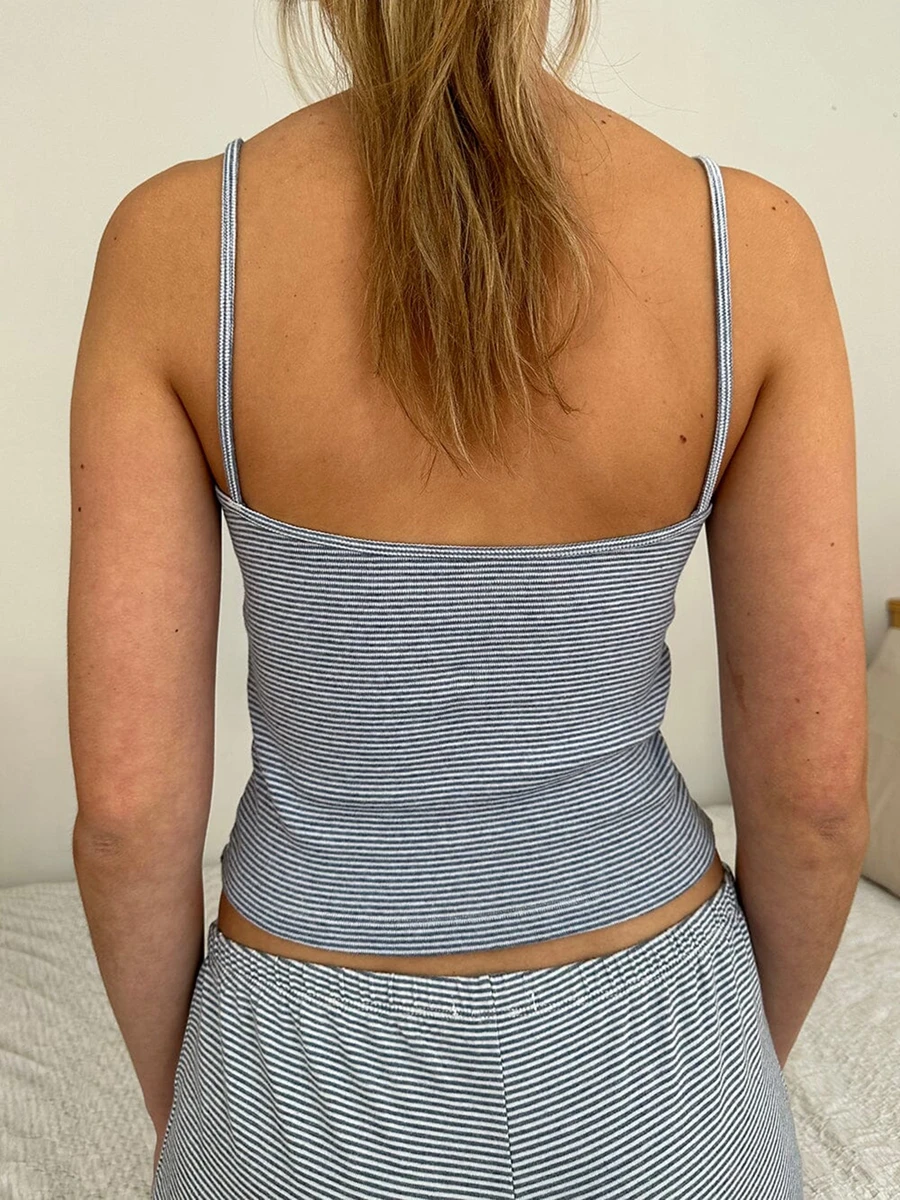 Women Two Piece Outfits Y2k Boy Shorts Set Sleeveless Striped Crop Top Button Down Shorts Set Loungewear Pajamas Set Streetwear