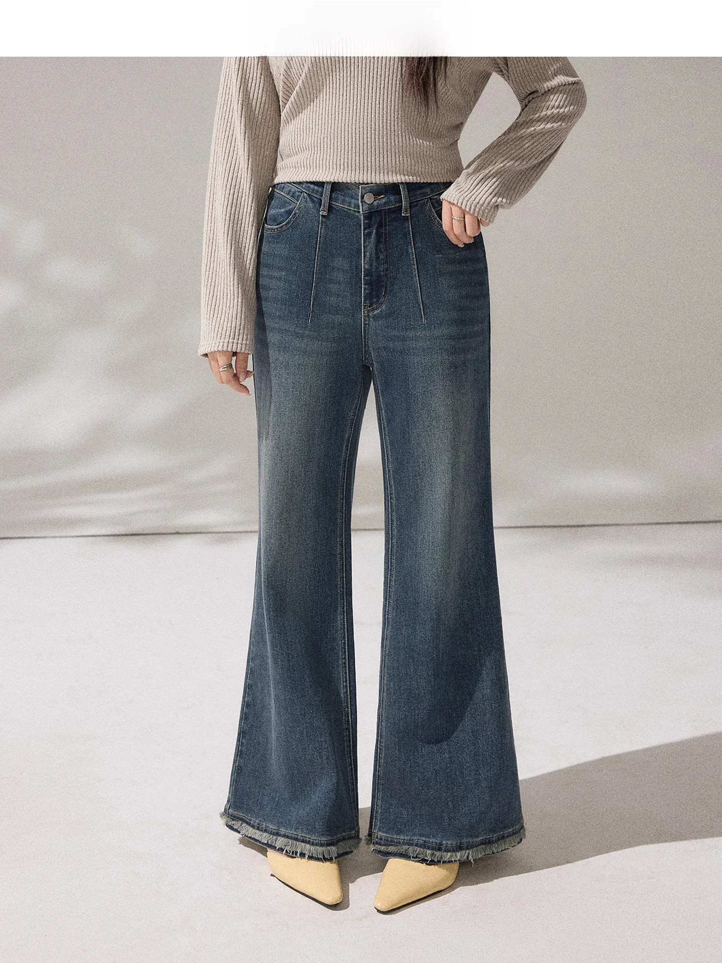 

High Waist Bell Bot Jeans Women's Loose Slimming Blue Retro Denim Casual Cotton Stretch Zipper Fly Daily Wear Ladies Jeans