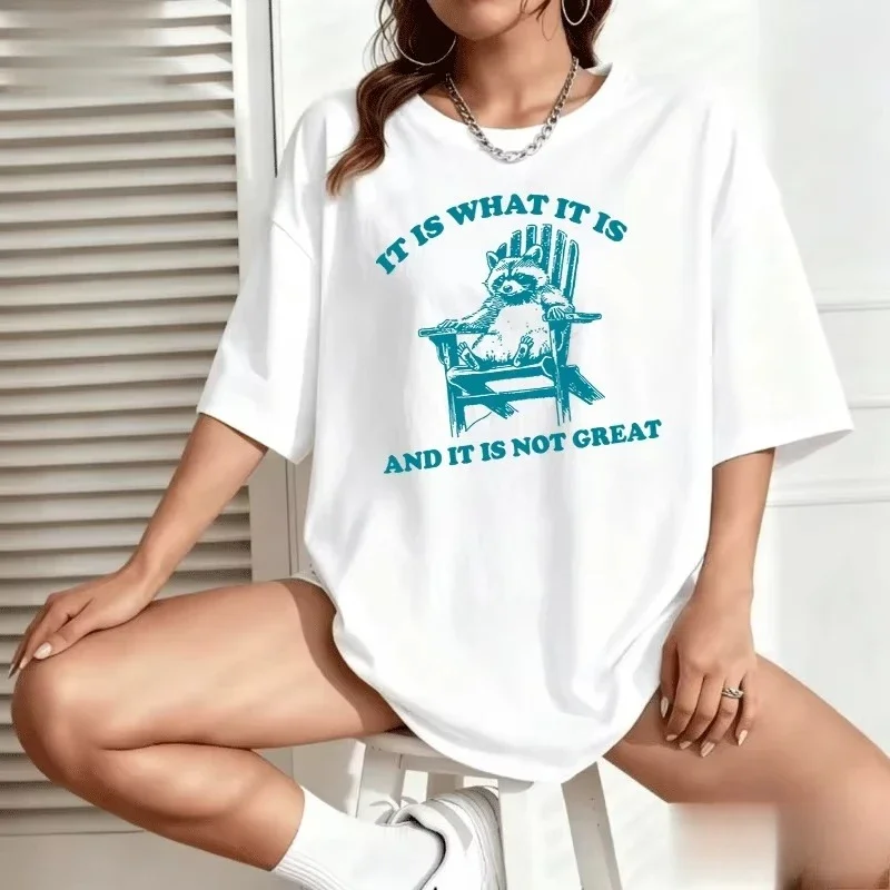 It Is What It Is and It Is Not Great Funny Raccoon T Shirt Women Trash Panda Opossum Graphic T-shirts Short Sleeve Tees Tops