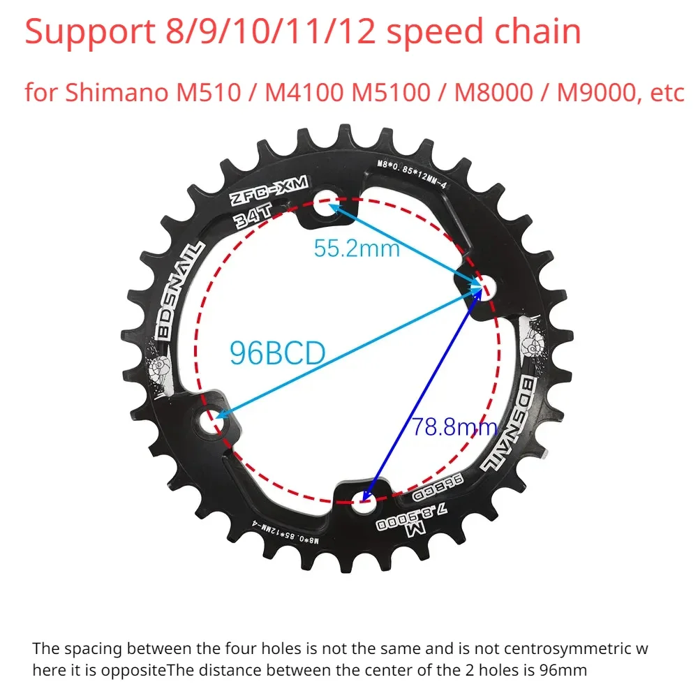 Snail M8000 96 BCD MTB Crown 32T/34T/36T/38T Narrow Wide Mountain Bike Chainring for Shimano M6000 M7000 M8000 M9000