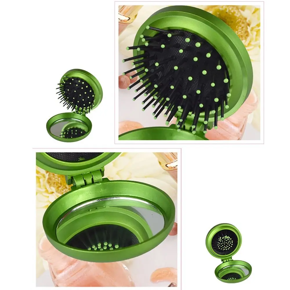 2PCS Travel Size Small Folding Hair Brush with Mirror Hair Styling Tools Hair Massage Comb 7colors Scalp Massager Women Girls