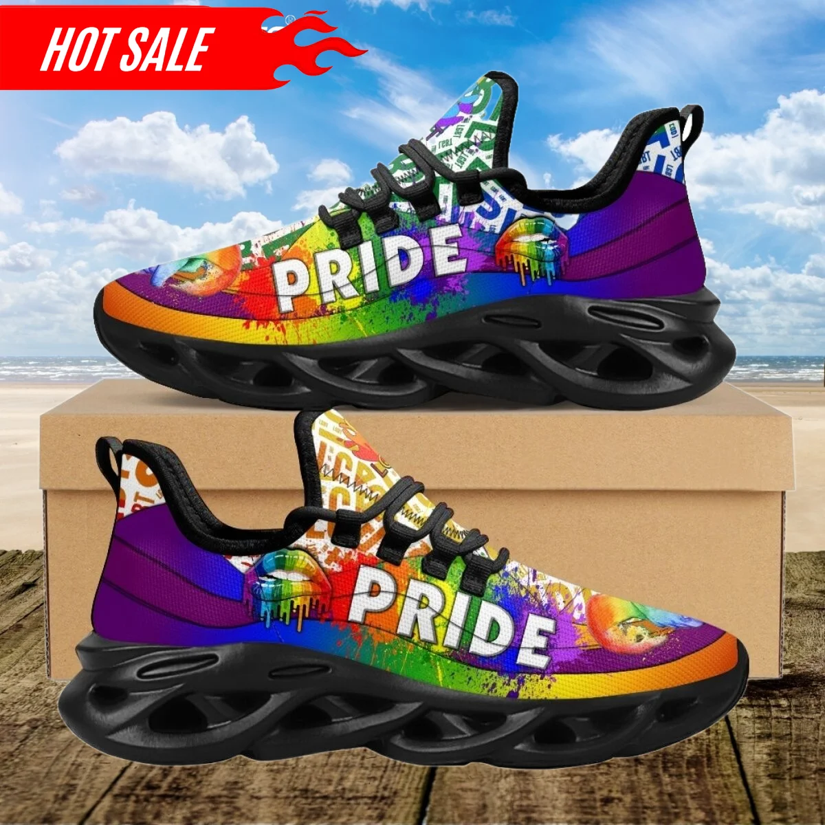 Colorful Pride LGBT Print Platform Shoes for Women Light Mesh Sneakers Female Rainbow Lips Pattern Running Shoes