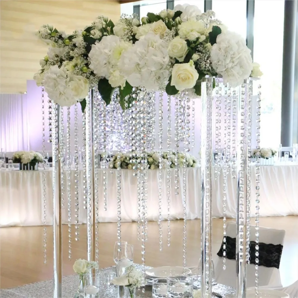 Retail Wedding Centerpiece Decorative Supplies  Rectangular Acrylic Plate Crystal Curtain Flower Rack Ornaments