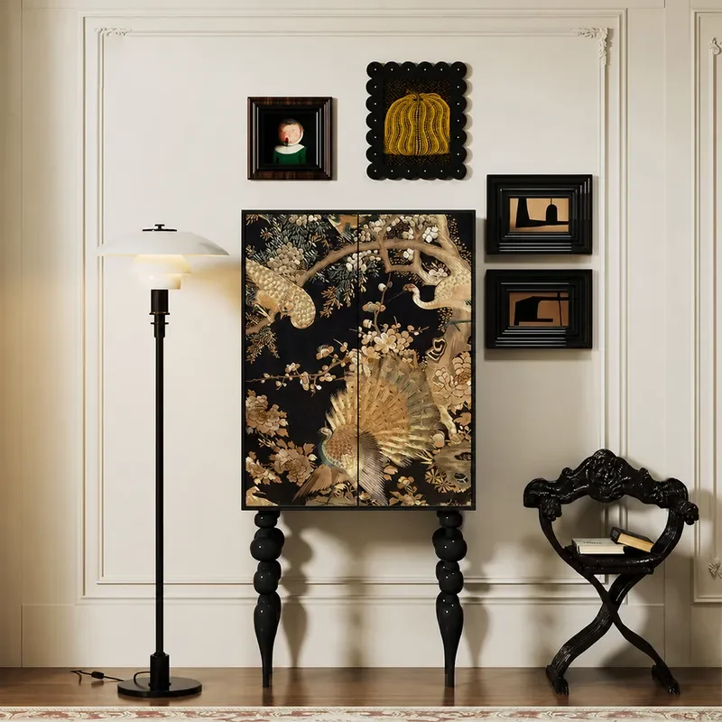 Chinese Style Solid Wood Tall Cabinet Peacock Porch Cabinet Dining Side Cabinet Living Room Multi Functional Locker