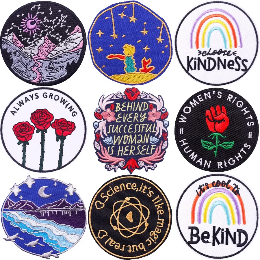 Cartoon Embroidery Patches Kindness Rose scenery DIY Iron on Patches Fusible Clothes Badges Hats Kids Personalized Accessories