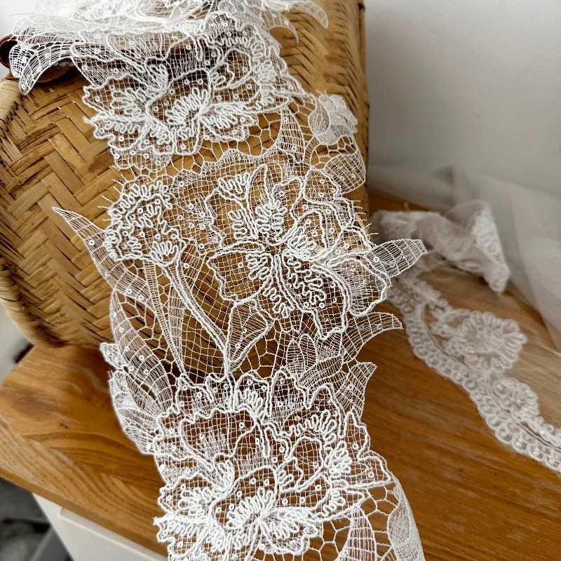 Sequin Fishnet Lace Trim Milk Silk Eyelash Hollow Out Lace for DIY Dress Veil Sewing Accessories