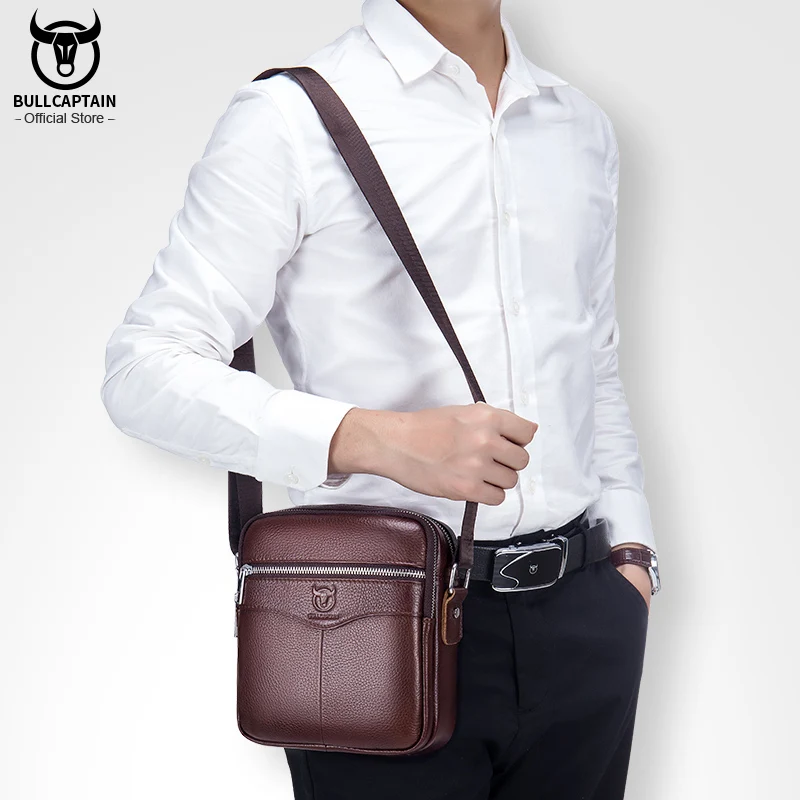 Bull captain Casual Herren Messenger Umhängetasche hochwertige glatte Hardware Reiß verschluss Tasche Leder Umhängetasche für Männer