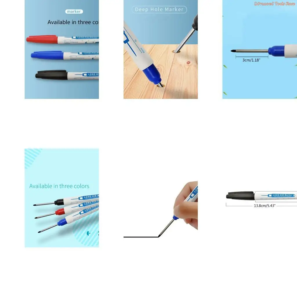 Deep Hole Marker Pen 30mm Long Tip Marker Pen Permanent Marker Black Blue Red for Rock Bathroom Carpentry Decoration W91B