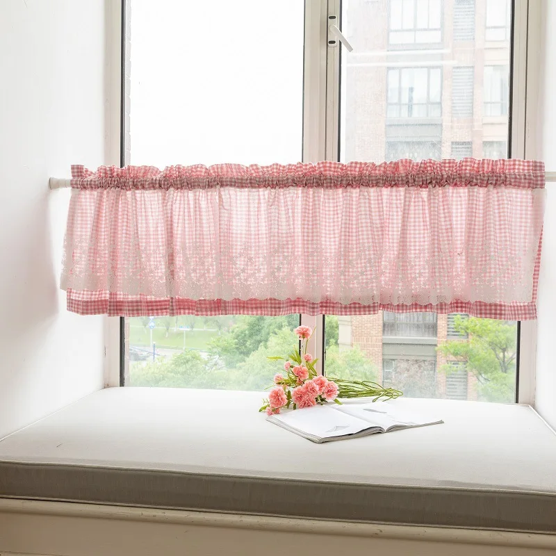 Buffalo Check Window Valance, Lace Curtain Tiers, Rod Pocket, Plaid Gingham, Kitchen, Farmhouse, Living Room, Cafe