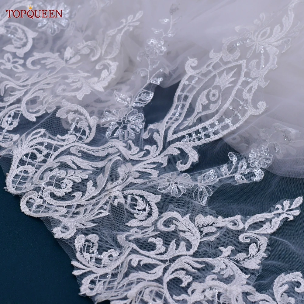 TOPQUEEN Bride V-Shaped Garden Wedding Lace Veil White 3m Long Floral Pattern With Sequins Vestido De Noiva Casamento 2024 V149