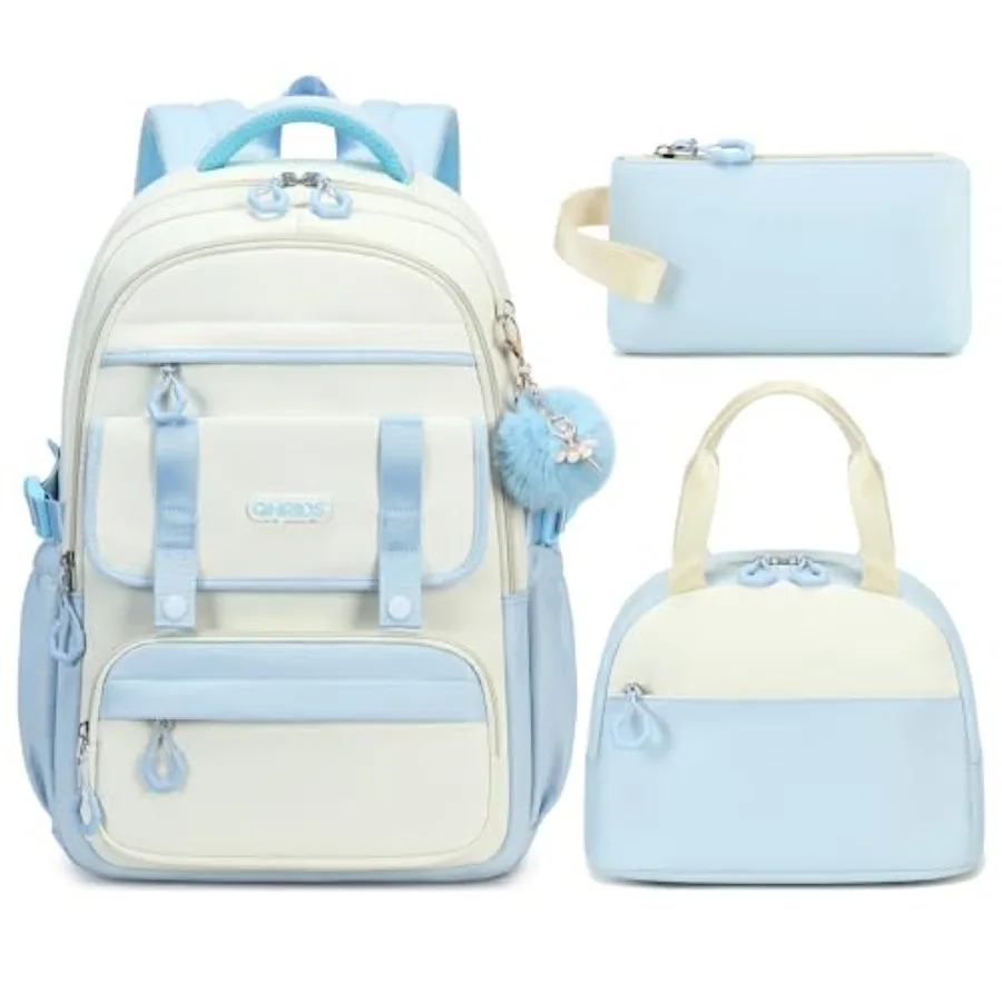 

School Backpack for Girls 3PCS Laptop Backpack 15.6 Inch with Lunch Box Pencil Pouch Set for Teens Elementary Middle High Schoo