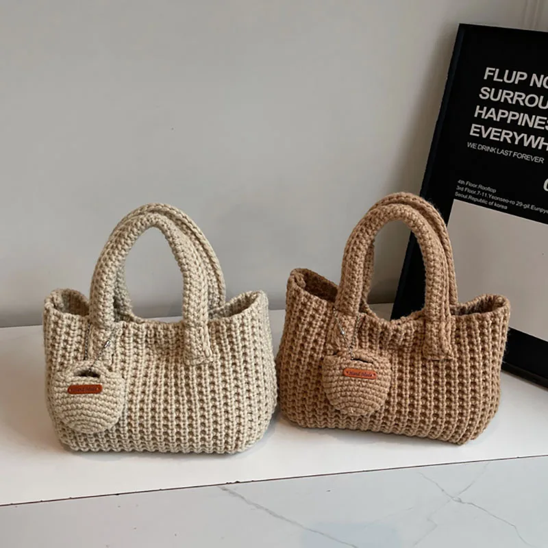 Koreanische Retro Handgemachte Häkeln Tasche Casual Handtasche Schulter Tasche Herbst Und Winter Neue Mini Tote Tasche Frauen Achselhöhle Tasche