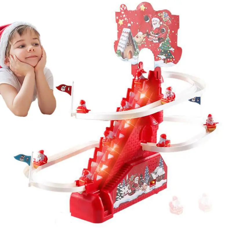 Giocattoli per bambini elettrico Santa Track Slide Toys ragazzi ragazze scale rampicanti elettriche giocattolo luci a LED giocattoli scorrevoli musicali per bambini Kid