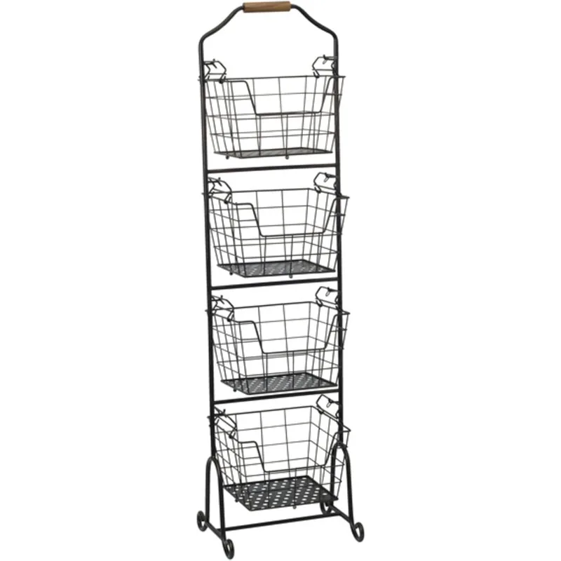

Metal Floor Standing Fruit/Home Storage Market Basket, Antique Black