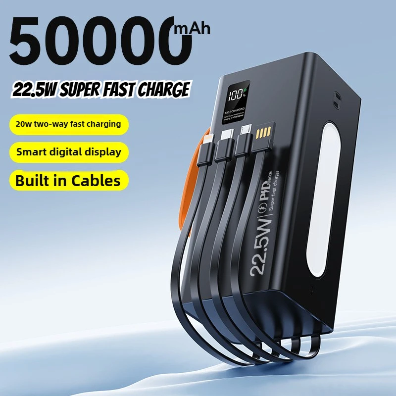 

120W Fast Charging Power Bank 50000mAh High Capacity Built in Cables Charger External Spare Battery for IPhone Xiaomi Powerbank