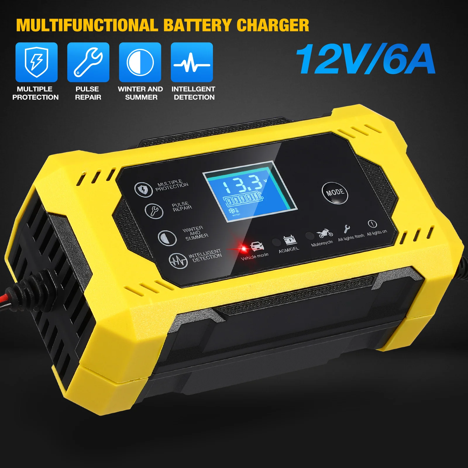 Car 12V 6A Automatic Maintainer for Auto Motorcycle Vehicles Truck Lawn Mower (UK Plug)