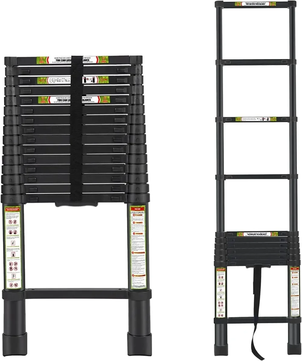 Escalera de extensión, escalera telescópica de aluminio RIKADE de 20,3 pies con pies antideslizantes, escalera telescópica portátil para el hogar