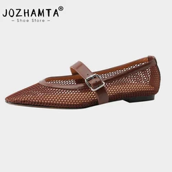 JOZHAMTA Size 33-40 2025 Casual Women Flat Heels Summer Office Cut Outs Mesh Buckle Lady Genuine Leather Mary Janes Shoes Woman