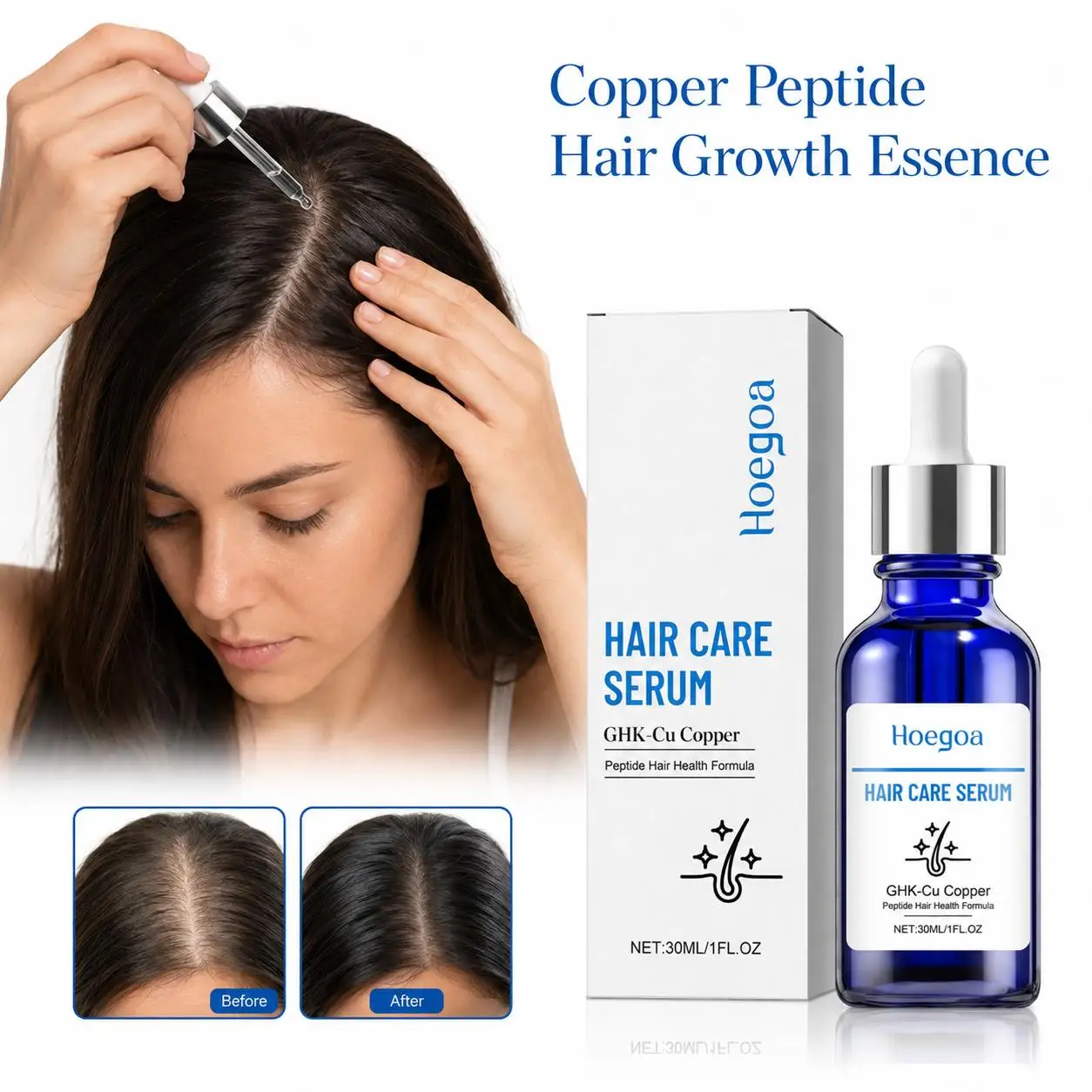 GHK-Cu Copper Peptide Hair Growth Serum For Thinning Hair Fuller Thicker Looking Hair Lightweight Non Greasy Scalp Care