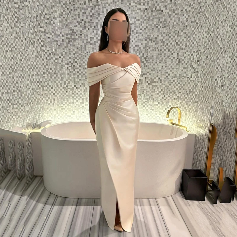 

Thinyfull Simple Mermaid Prom Evening Dresses Saudi Arabia Off The Shoulder Satin Party Dress Sexy Cocktail Prom Gown Customized