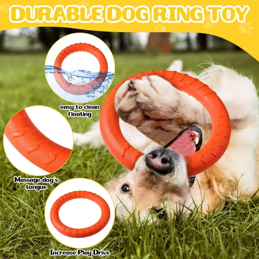 Anel de treinamento de brinquedo para cães, 4 pacotes, brinquedos de mastigar duráveis, disco voador, anel flutuante para cães grandes e médios