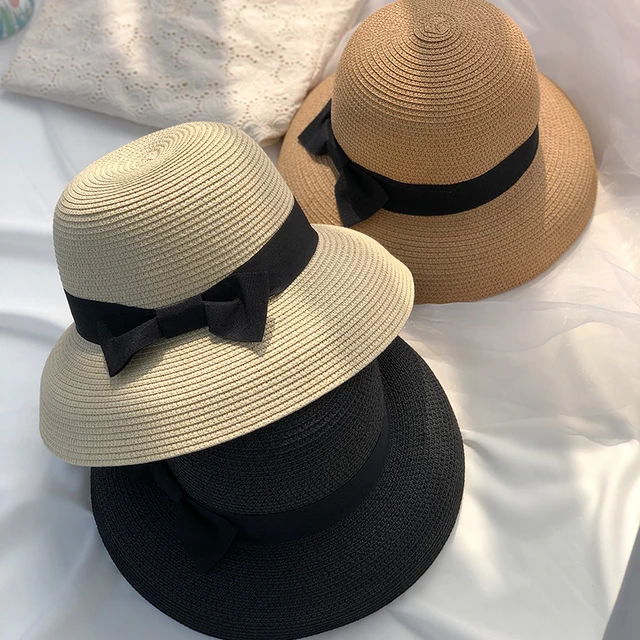 Kapelusz przeciwsłoneczny z kokardą Hepburn damski kapelusz słomiany kapelusz typu Bucket kolor przeciwsłoneczny kapelusz przeciwsłoneczny kapelusz na plażę sprzedaż hurtowa
