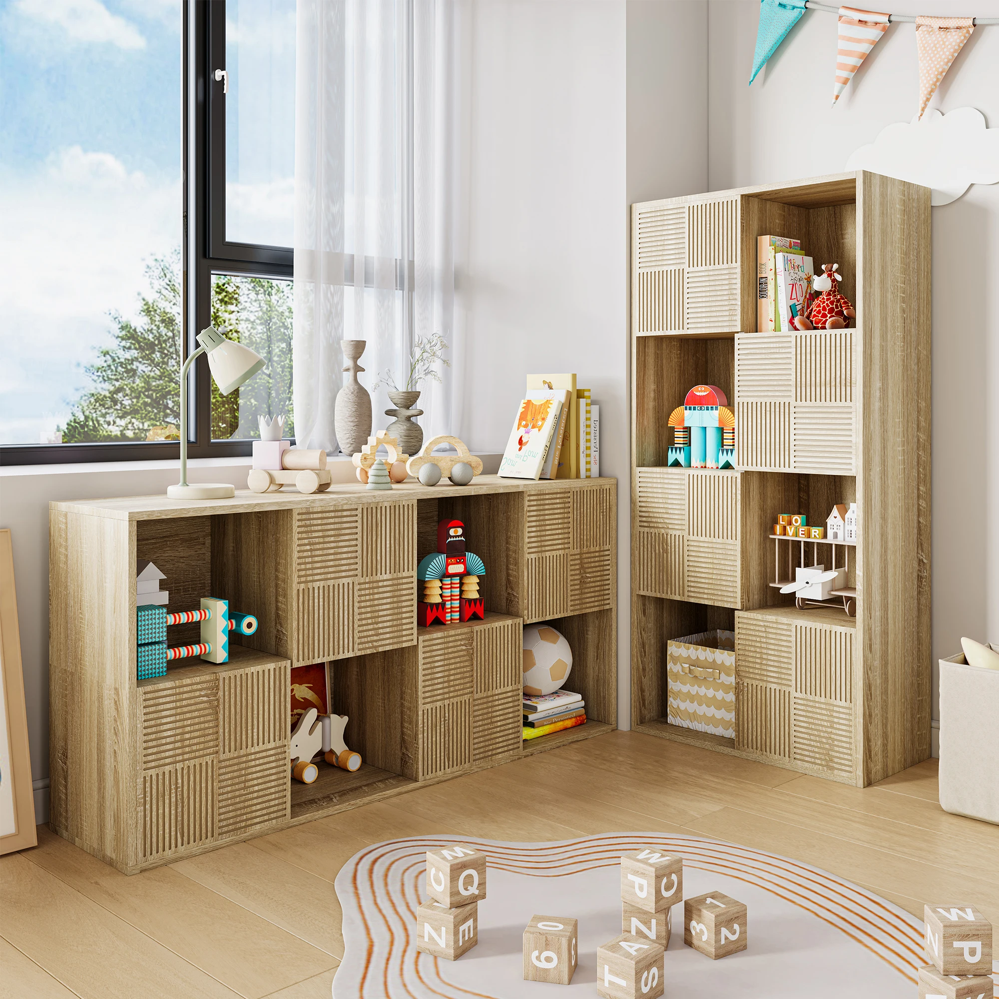 Organizador de Almacenamiento en Cubos Comanlai, Estantería, Librería con 8 Compartimentos, Estante de Exhibición para Sala de Estar, Estudio, Habitación Infantil