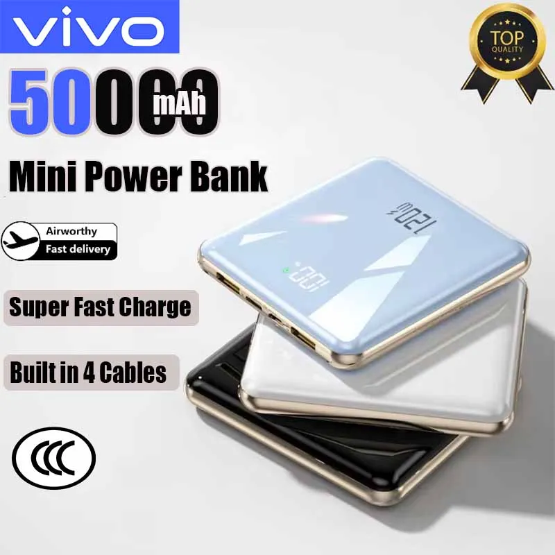VIVO 50000mAh Mini Power Bank 120W Super Fast Charging Built-in 4 Cables Large Capacity External Battery For iPhone Samsung
