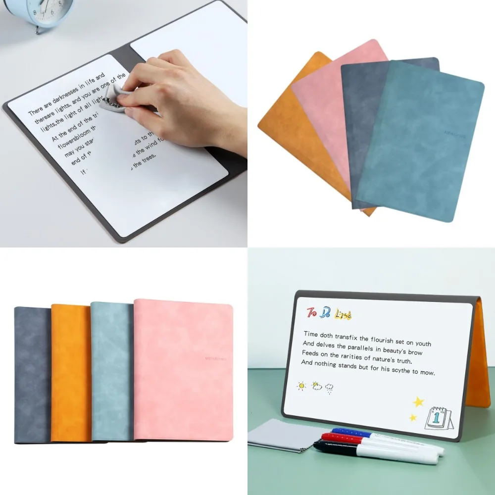 

Portable A5 Whiteboard Notebook Reusable Erasing Whiteboard Notepad Leather Message Note Folding Writing Board School