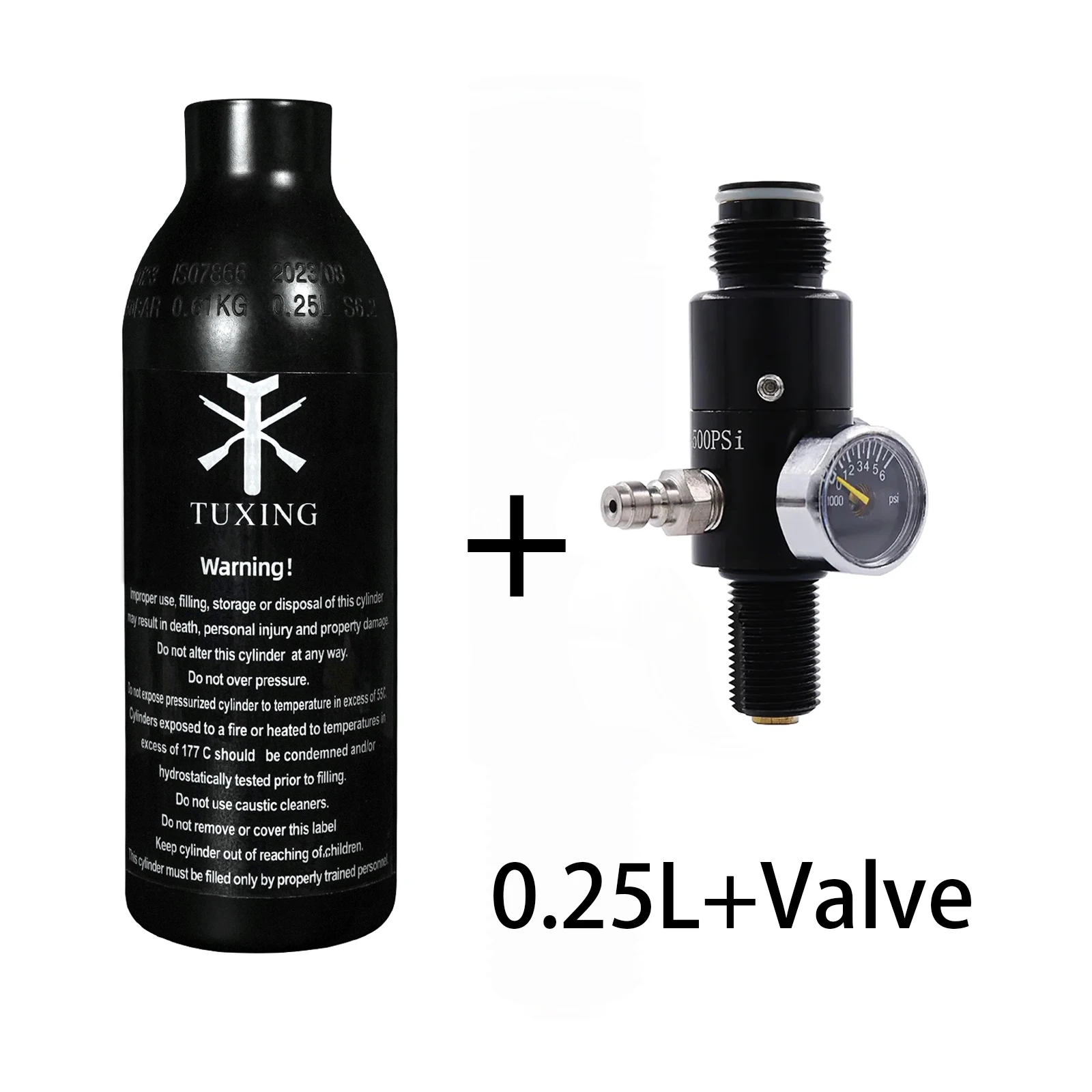 

TUXING 3000psi 30MPA 0.25L 250cc Aluminum Cylinder High Pressure Air Tank 18Ci Capacity CO2 Bottle with Regulating Valve M18*1.5