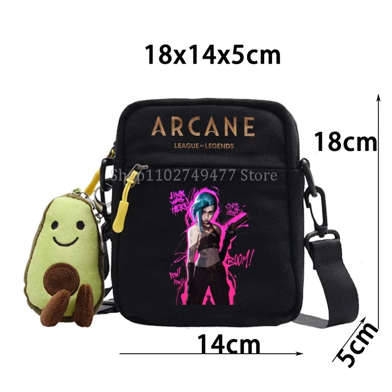 Anime Arcane Jinx League of Legends LOL Small Square Bag Portable Crossbody Phone Bag Casual Canvas Jinx Zipper Shoulder Bag