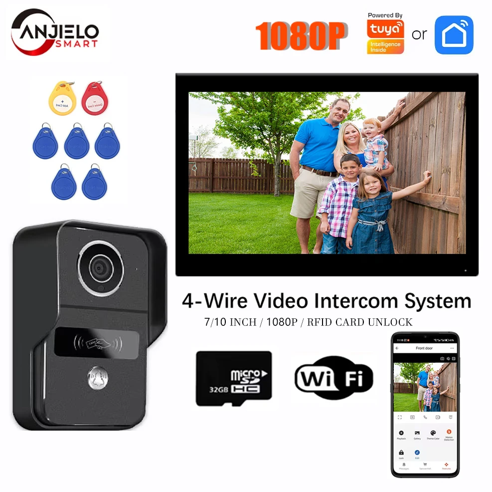 

ANJIELO 7/10 inch Intercom Door Bell Video Intercom System For Home Doorphone WiFi Tuya Smart Life APP 1080P Touch Monitor