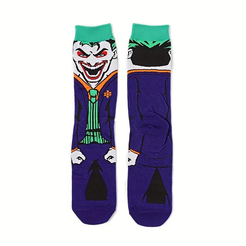 4 pair Anime straight tube men\'s socks straight board cartoon character socks personality fashion brand skateboard cotton socks