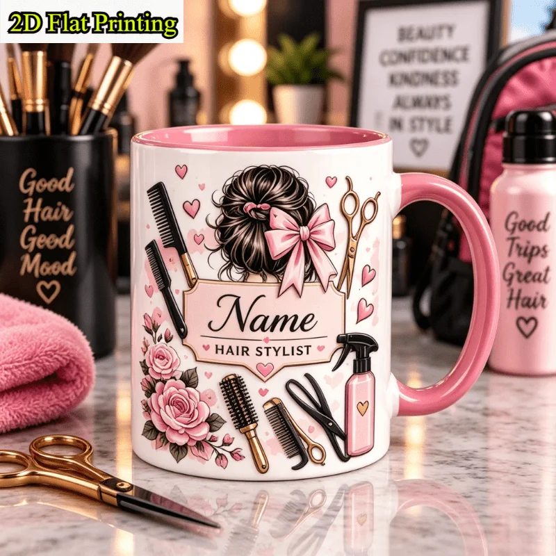 2D Flat Printing 1pc 11oz Personalized Name Hair Stylist Mug, Christmas Birthday, Salon Home, Best Friend, Hand Wash Only