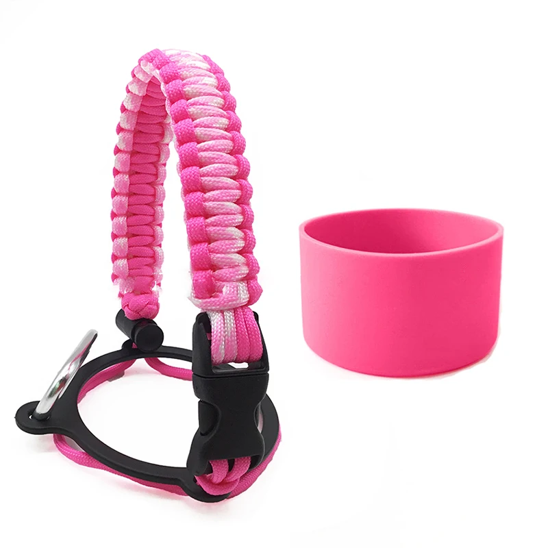 NEW Silicone Non-Slip Base Cover Paracord Hand-Woven Water Cup Carrying Strap